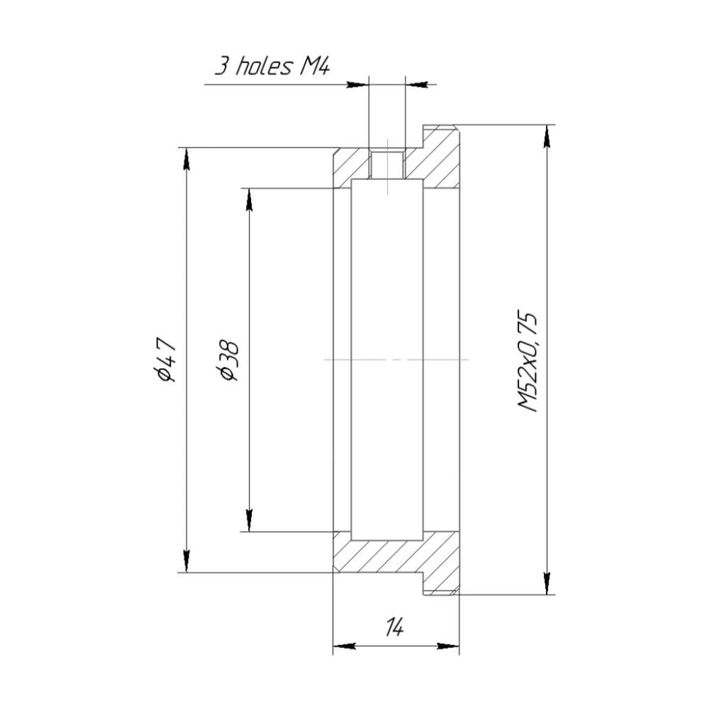 38mm clamp to M52x0.75 male thread adapter