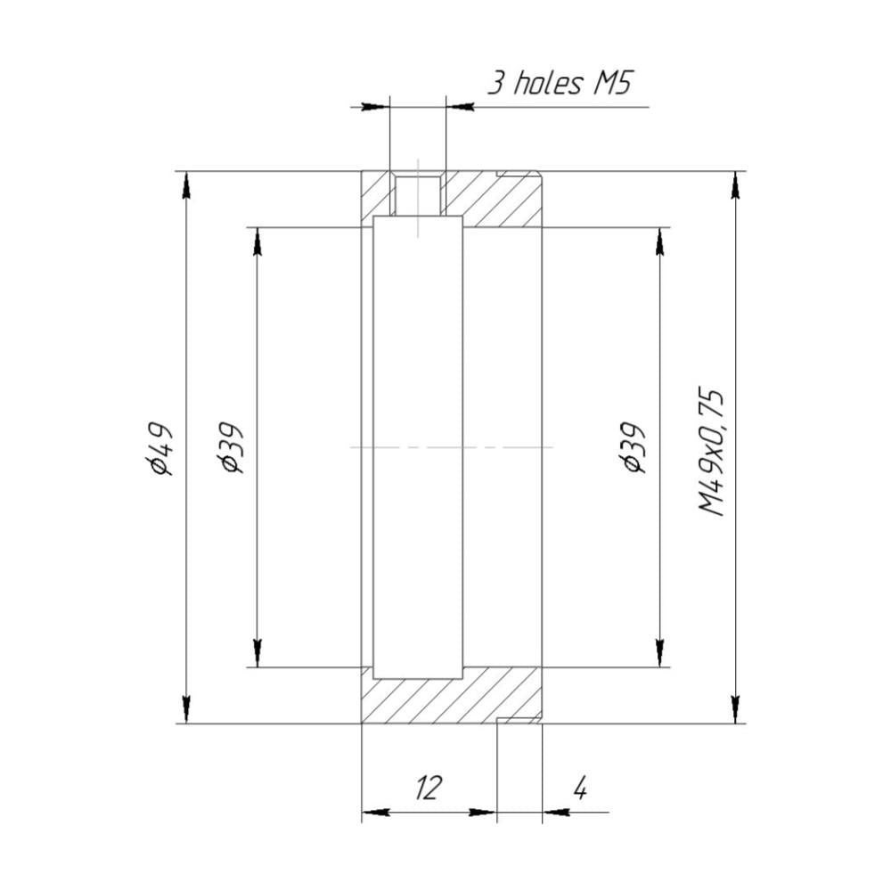39mm clamp to M49x0.75 male thread adapter (for Kowa 16-A lenses)