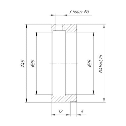 39mm clamp to M49x0.75 male thread adapter (for Kowa 16-A lenses)
