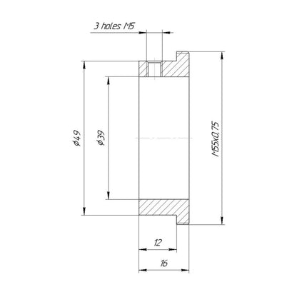 39mm clamp to M55x0.75 male thread adapter (for Kowa 16-A lenses)