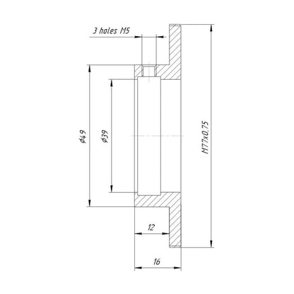 39mm clamp to M77x0.75 male thread adapter (for Kowa 16-A lenses)