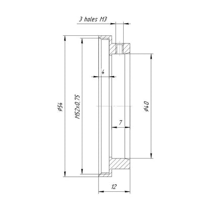 40mm clamp to M52x0.75 female thread adapter