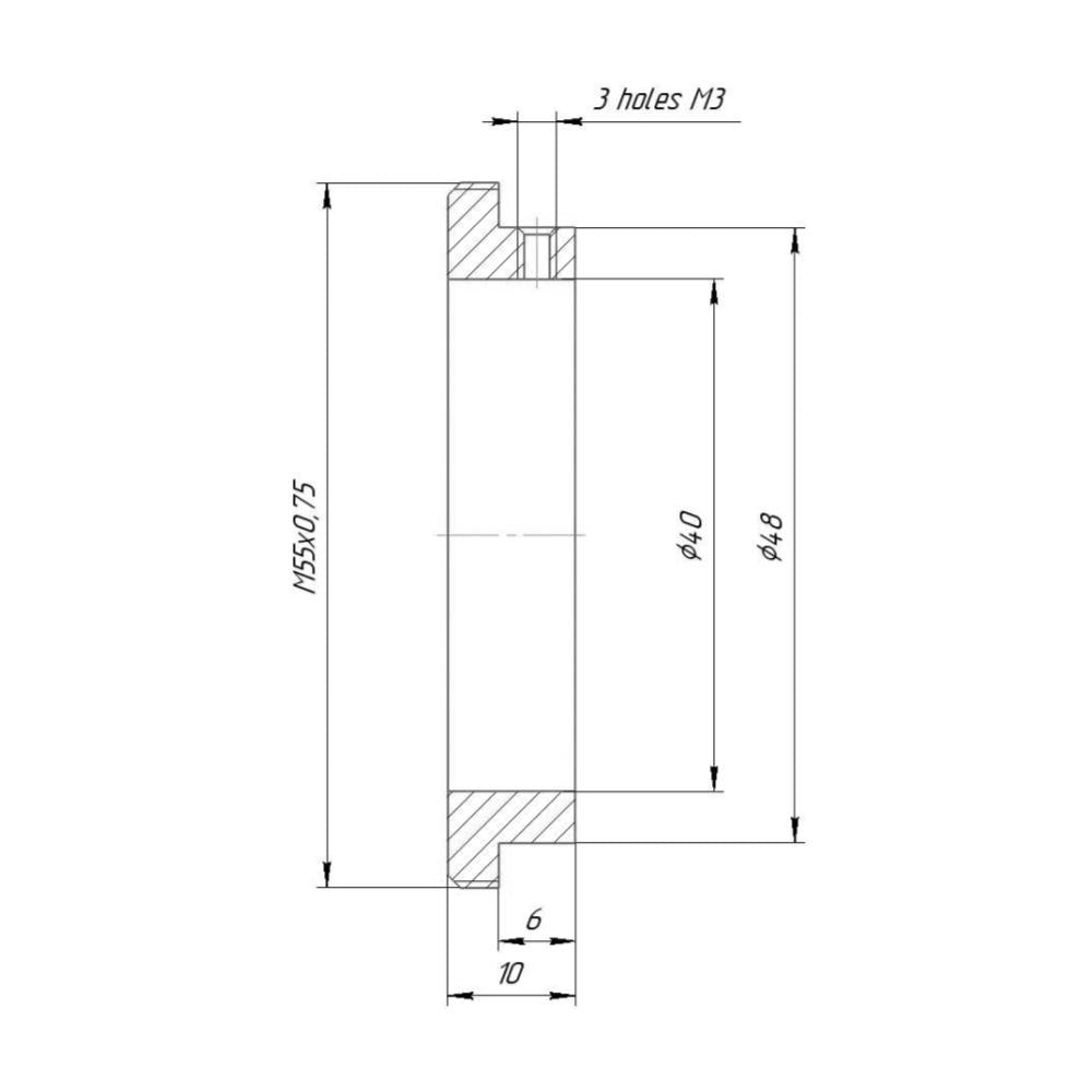 40mm clamp to M55x0.75 male thread adapter (Kowa-8 to Rapido FVD-8)