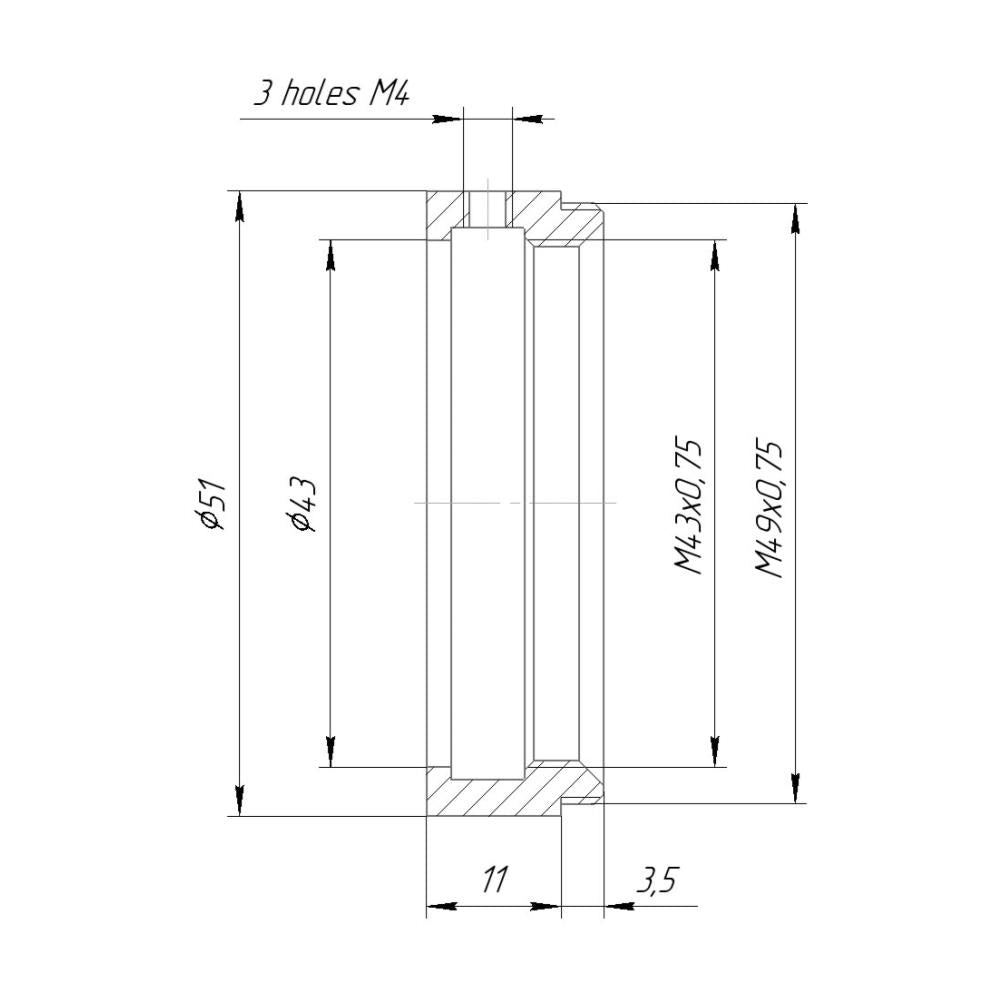 43mm clamp to M49x0.75 male thread adapter (for Kowa 16-D lenses)