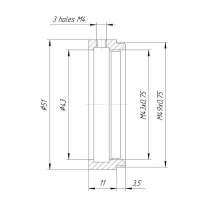 43mm clamp to M49x0.75 male thread adapter (for Kowa 16-D lenses)