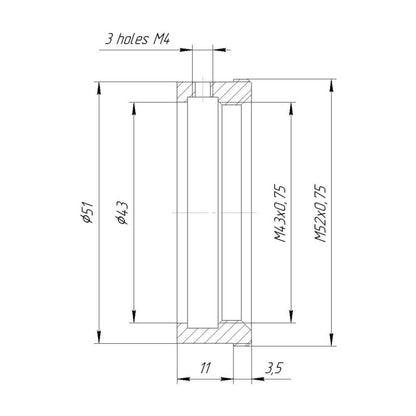 43mm clamp to M52x0.75 male thread adapter (for Kowa 16-D lenses)