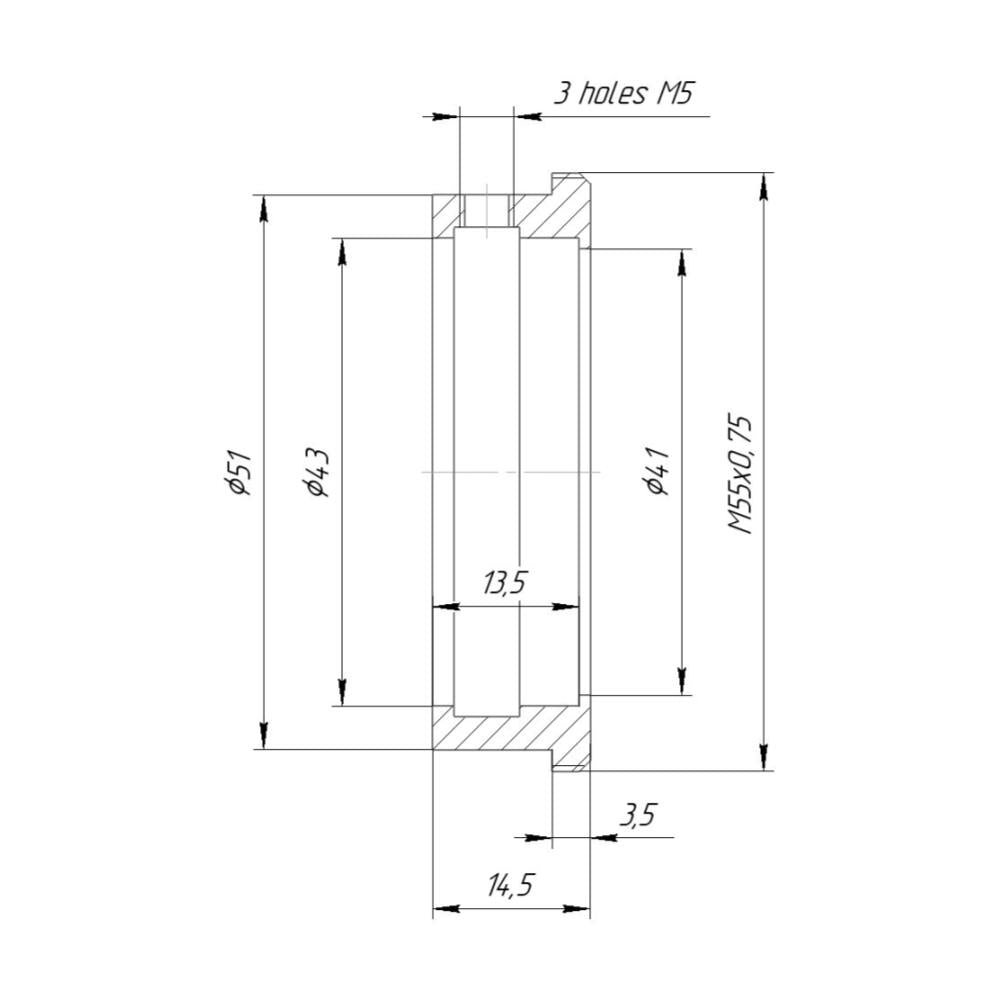 43mm clamp to M55x0.75 male thread adapter (for Kowa 16-D lenses)
