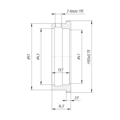 43mm clamp to M55x0.75 male thread adapter (for Kowa 16-D lenses)