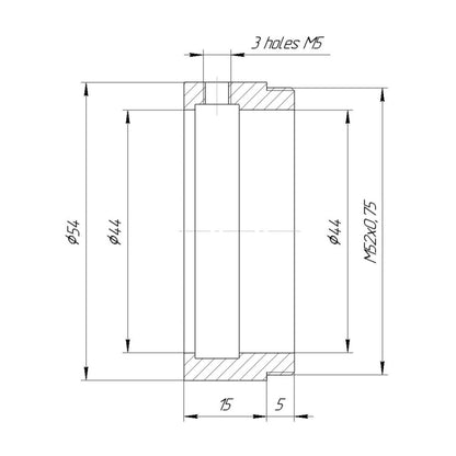 44mm clamp to M52x0.75 male thread adapter
