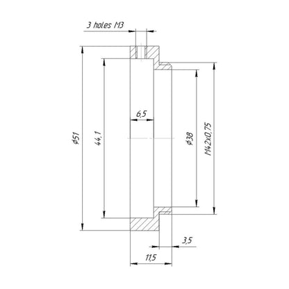44mm clamp to M42x0.75 (T2 mount) male thread adapter