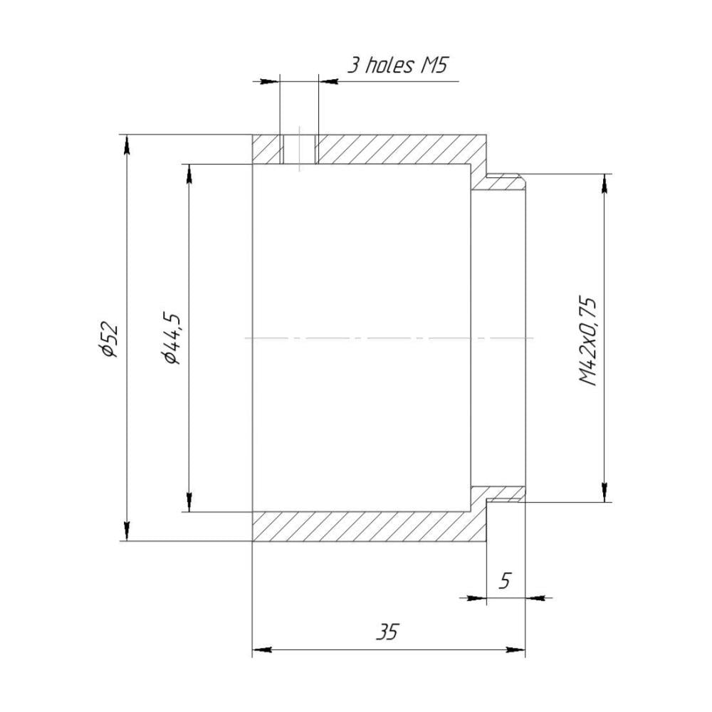 44.5mm clamp to M42x0.75 (T2) male thread adapter for microscope eyepiece tube