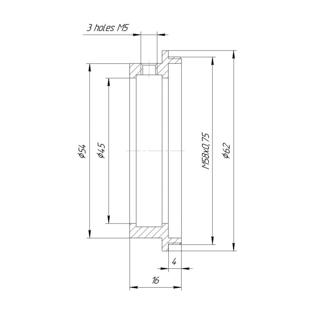 45mm clamp to M58x0.75 male thread adapter
