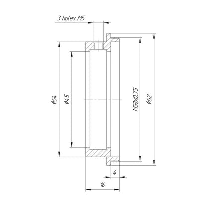 45mm clamp to M58x0.75 male thread adapter