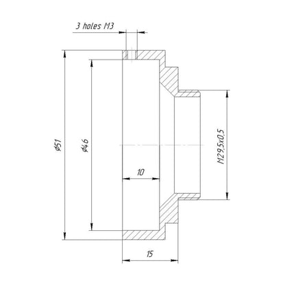 46mm clamp to M29.5x0.5 male thread adapter