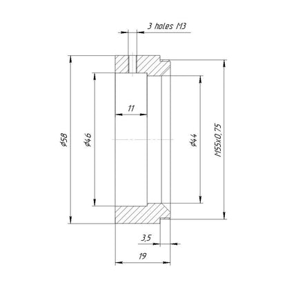46mm clamp to M55x0.75 male thread adapter