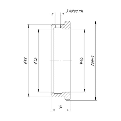 46mm clamp to M58x1 male thread adapter