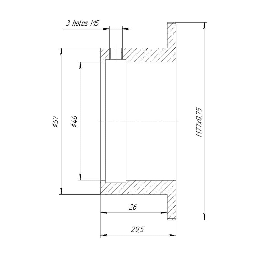 46mm clamp to M77x0.75 male thread adapter