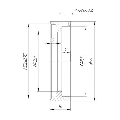 48.5mm clamp to M52x0.75 female thread adapter