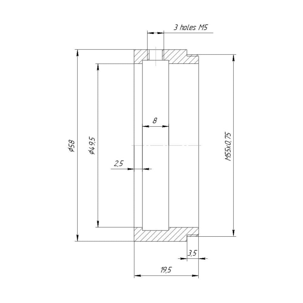 49.5mm clamp to M55x0.75 male thread adapter for ISCO 2000 MC