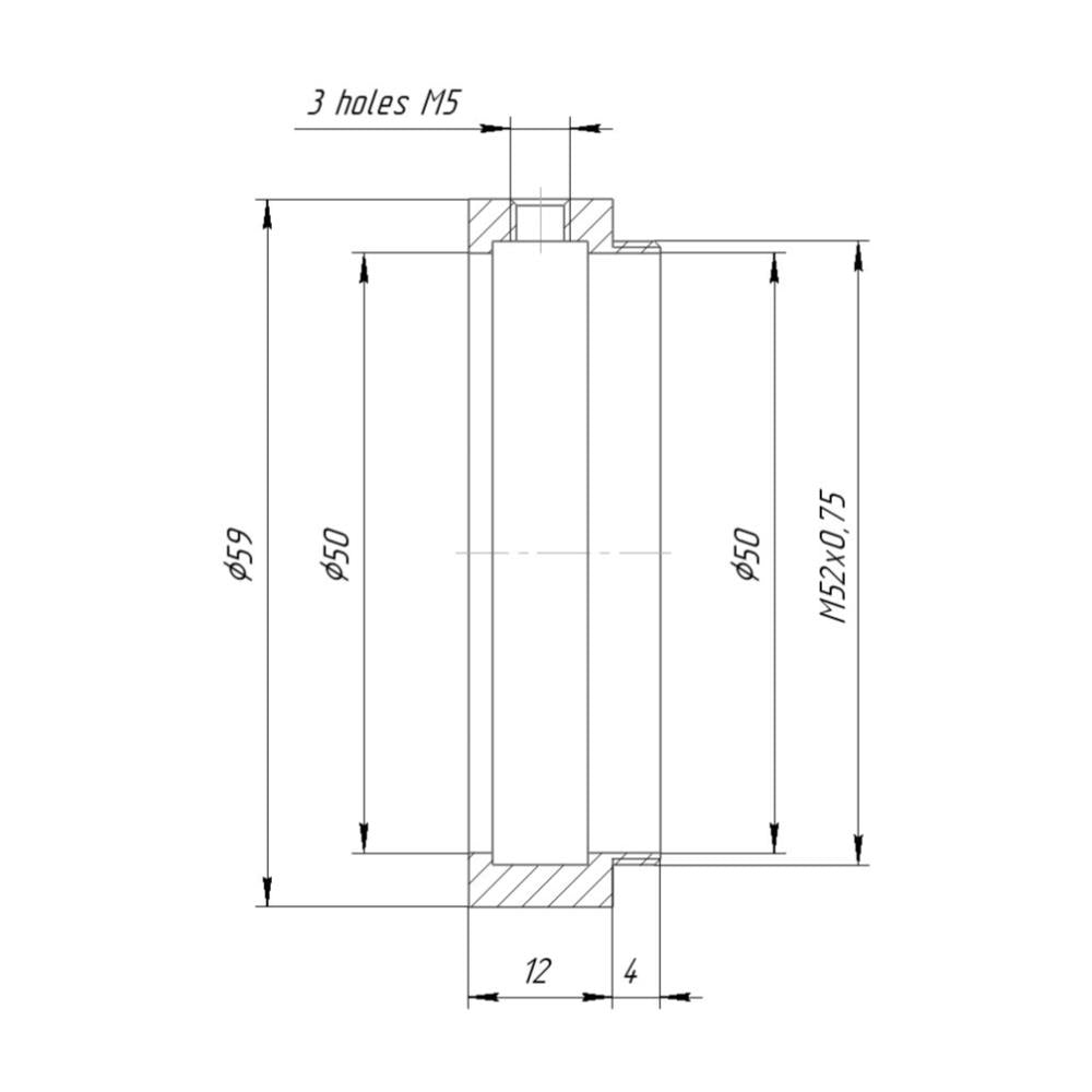 50mm clamp to M52x0.75 male thread adapter