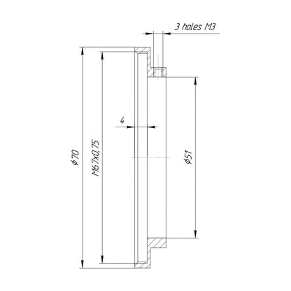 51mm clamp to M67x0.75 female thread adapter