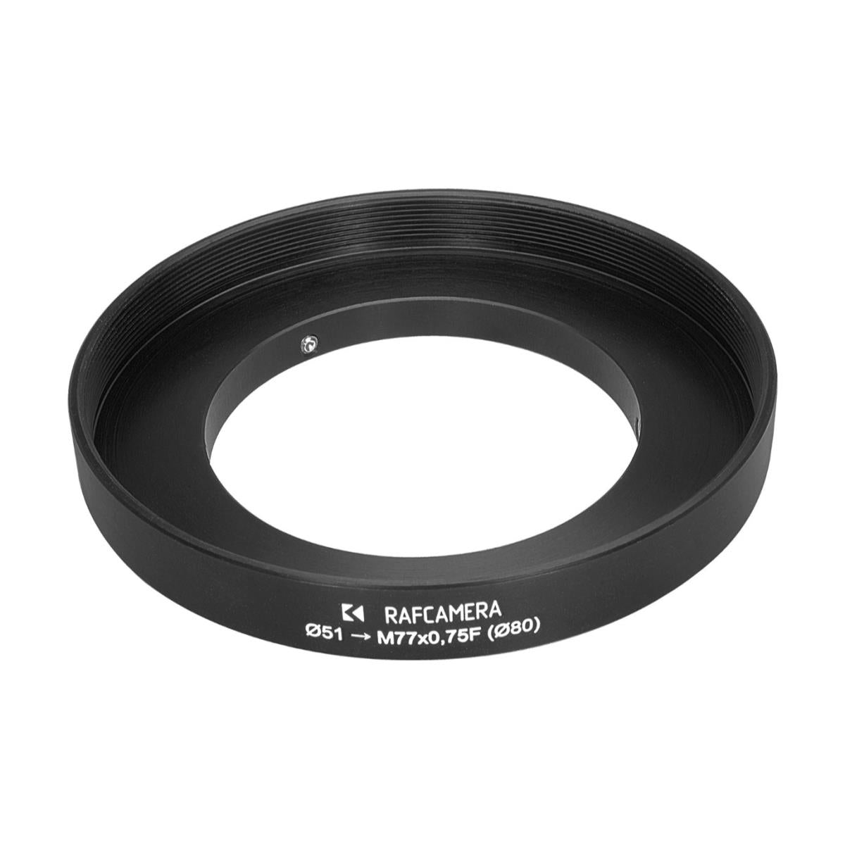 51mm clamp to M77x0.75 female thread adapter with 80mm outer diameter