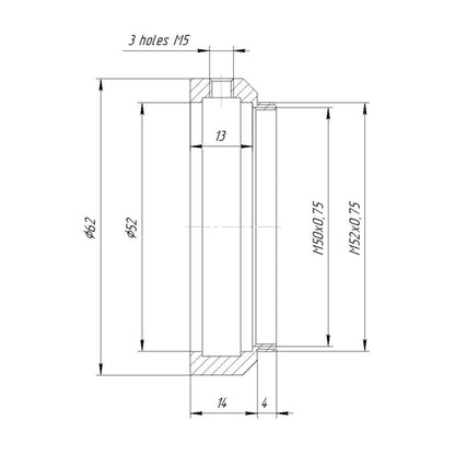 52mm clamp to M52x0.75 male thread adapter for Kowa Anamorphic 16-H lens