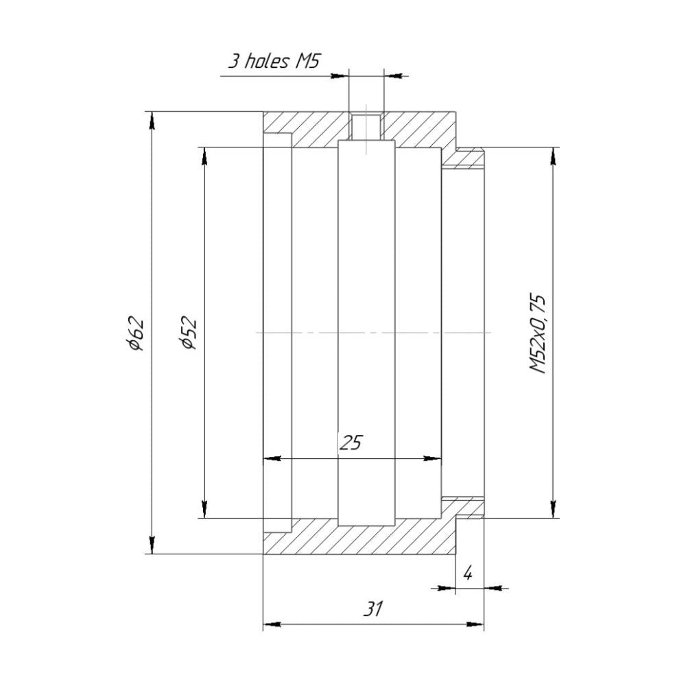 52mm clamp to M52x0.75 male thread adapter for Canon projection lens