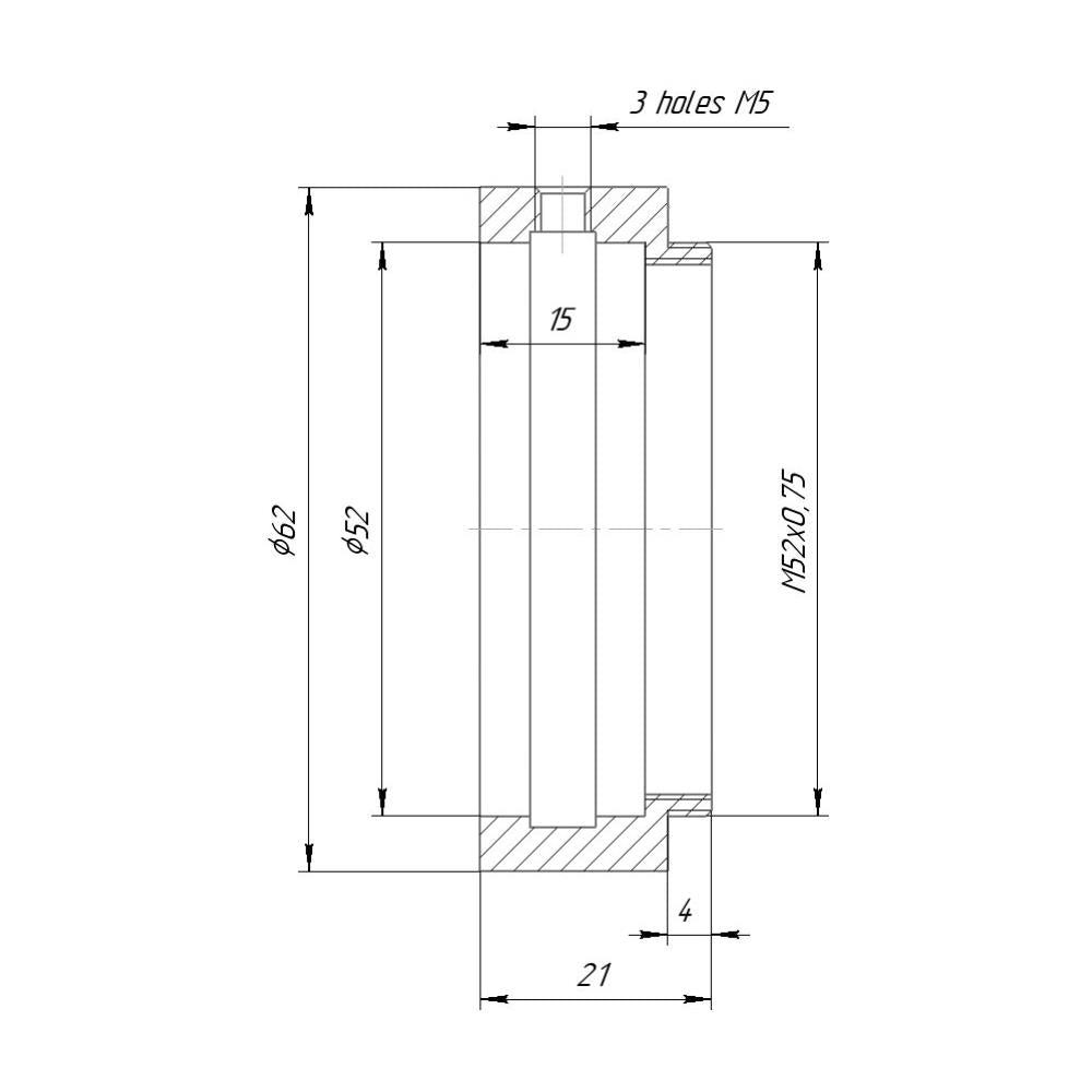 52mm clamp to M52x0.75 male thread adapter for Kowa Anamorphic 16-H lens