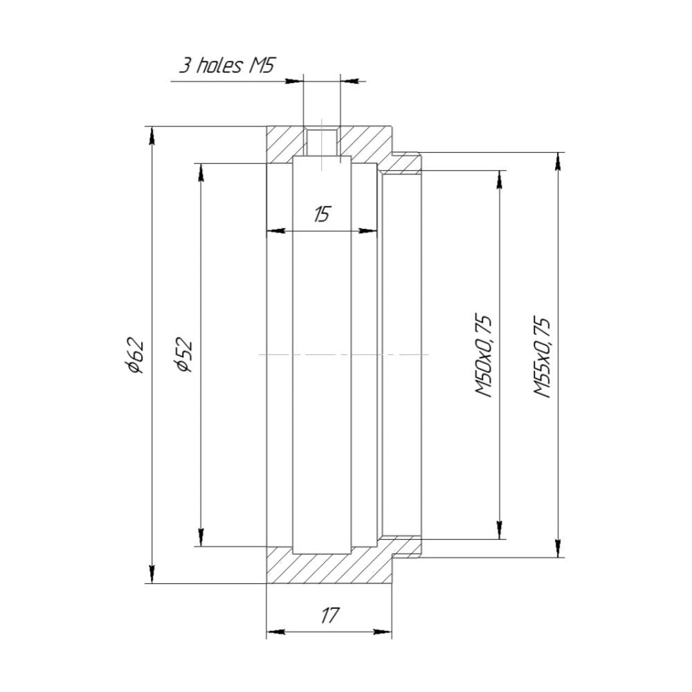 52mm clamp to M55x0.75 male thread adapter for Kowa Anamorphic 16-H lens