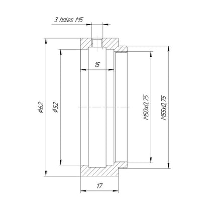 52mm clamp to M55x0.75 male thread adapter for Kowa Anamorphic 16-H lens