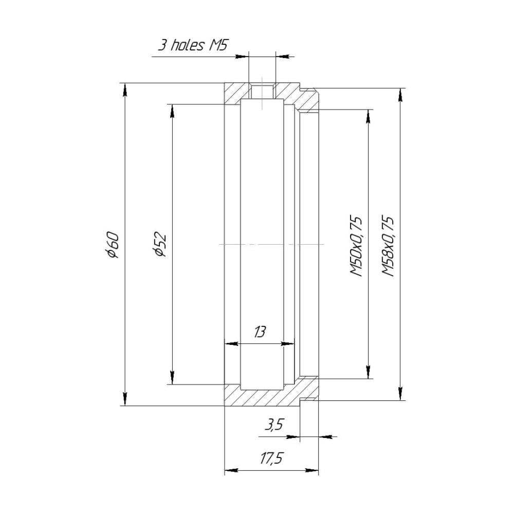 52mm clamp to M58x0.75 male thread adapter for Kowa Anamorphic 16-H lens