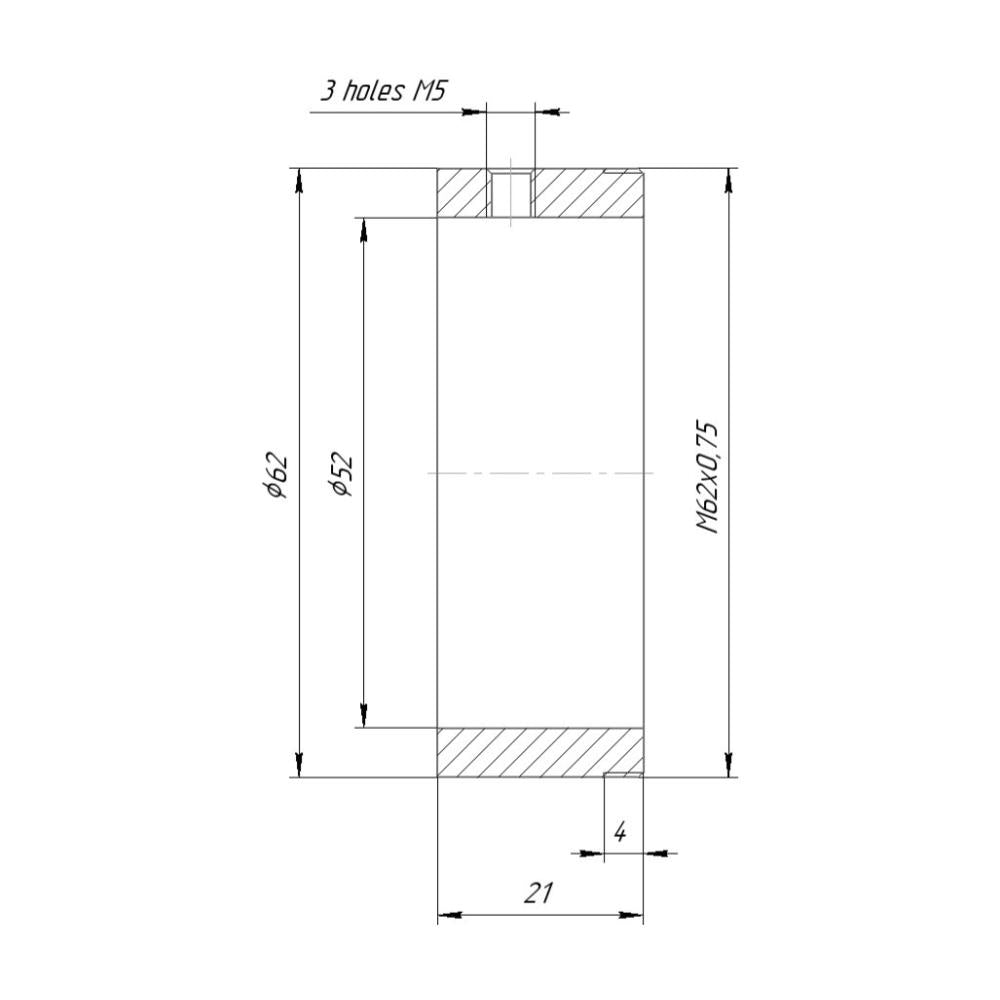 52mm clamp to M62x0.75 male thread adapter for Kowa Anamorphic 16-H lens