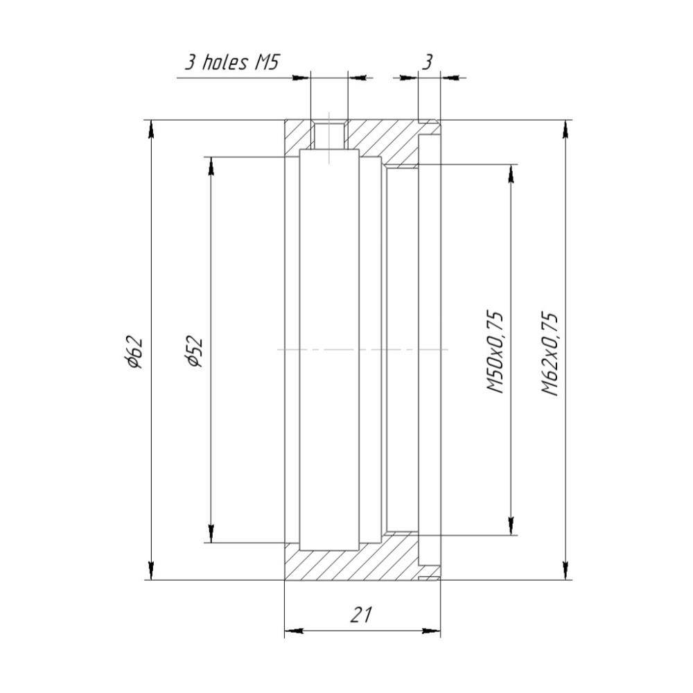 52mm clamp to M62x0.75 male thread adapter for Kowa Anamorphic 16-H lens