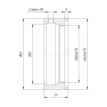 52mm clamp to M62x0.75 male thread adapter for Kowa Anamorphic 16-H lens