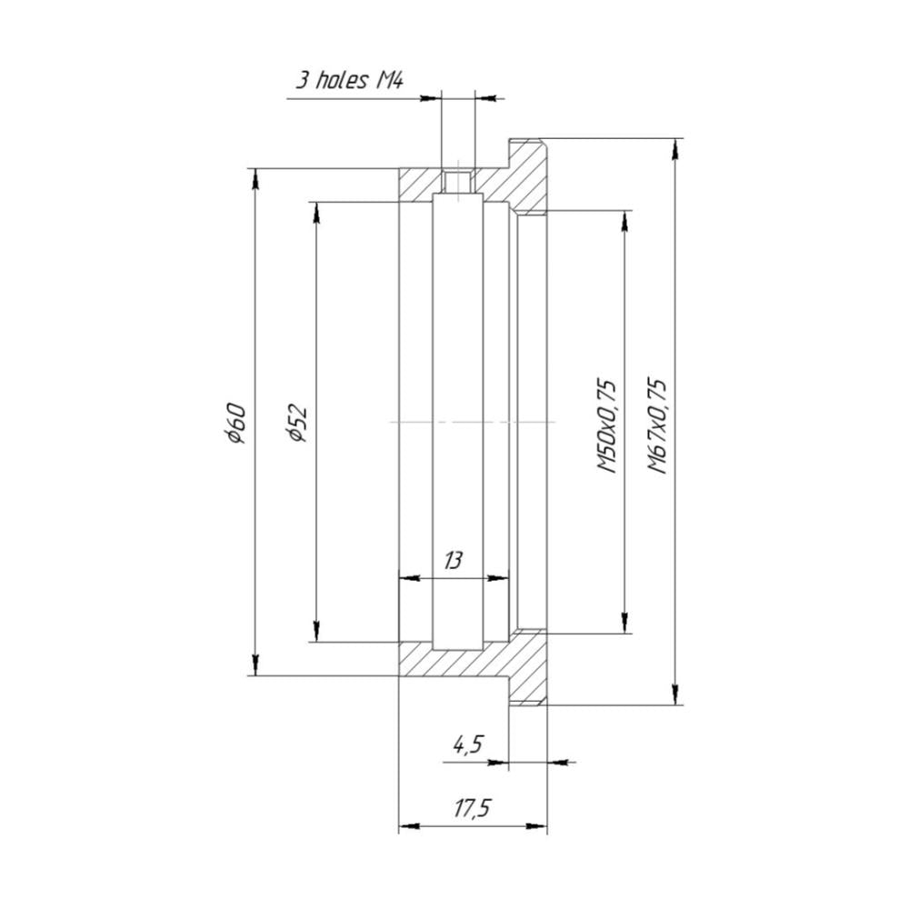 52mm clamp to M67x0.75 male thread adapter for Kowa Anamorphic 16-H lens
