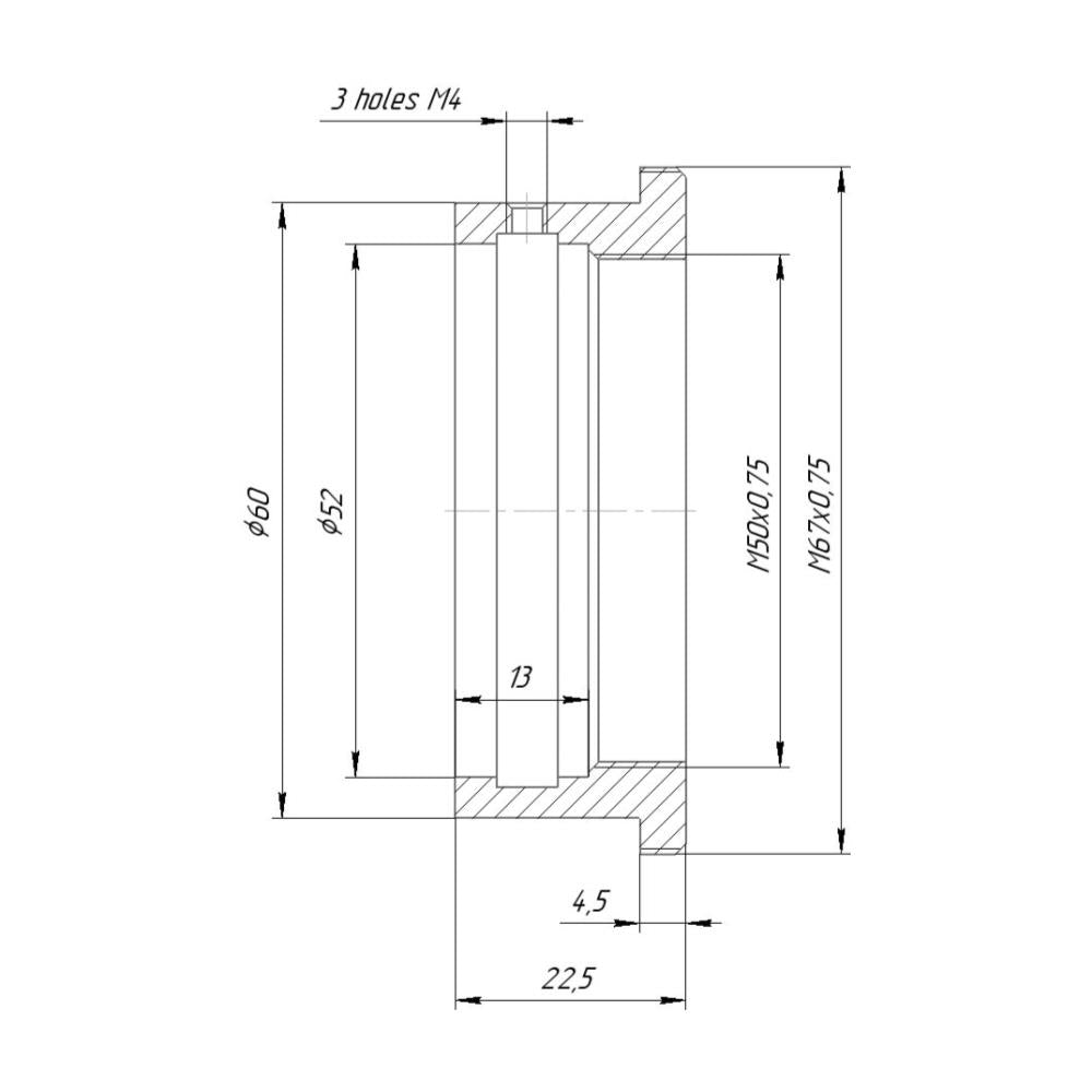52mm clamp to M67x0.75 male thread adapter for Kowa Anamorphic 16-H lens, NEW