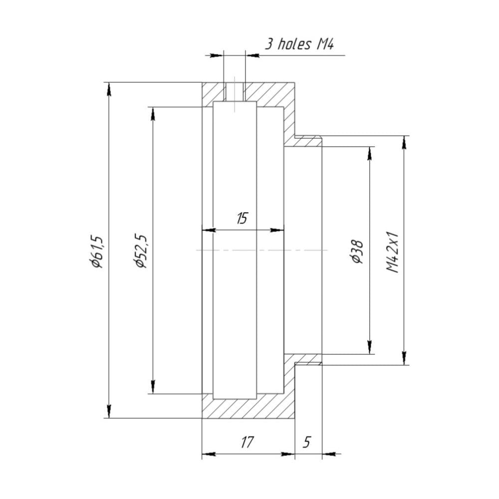 52.5mm clamp to M42x1 male thread adapter, 17mm long
