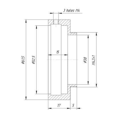 52.5mm clamp to M42x1 male thread adapter, 17mm long