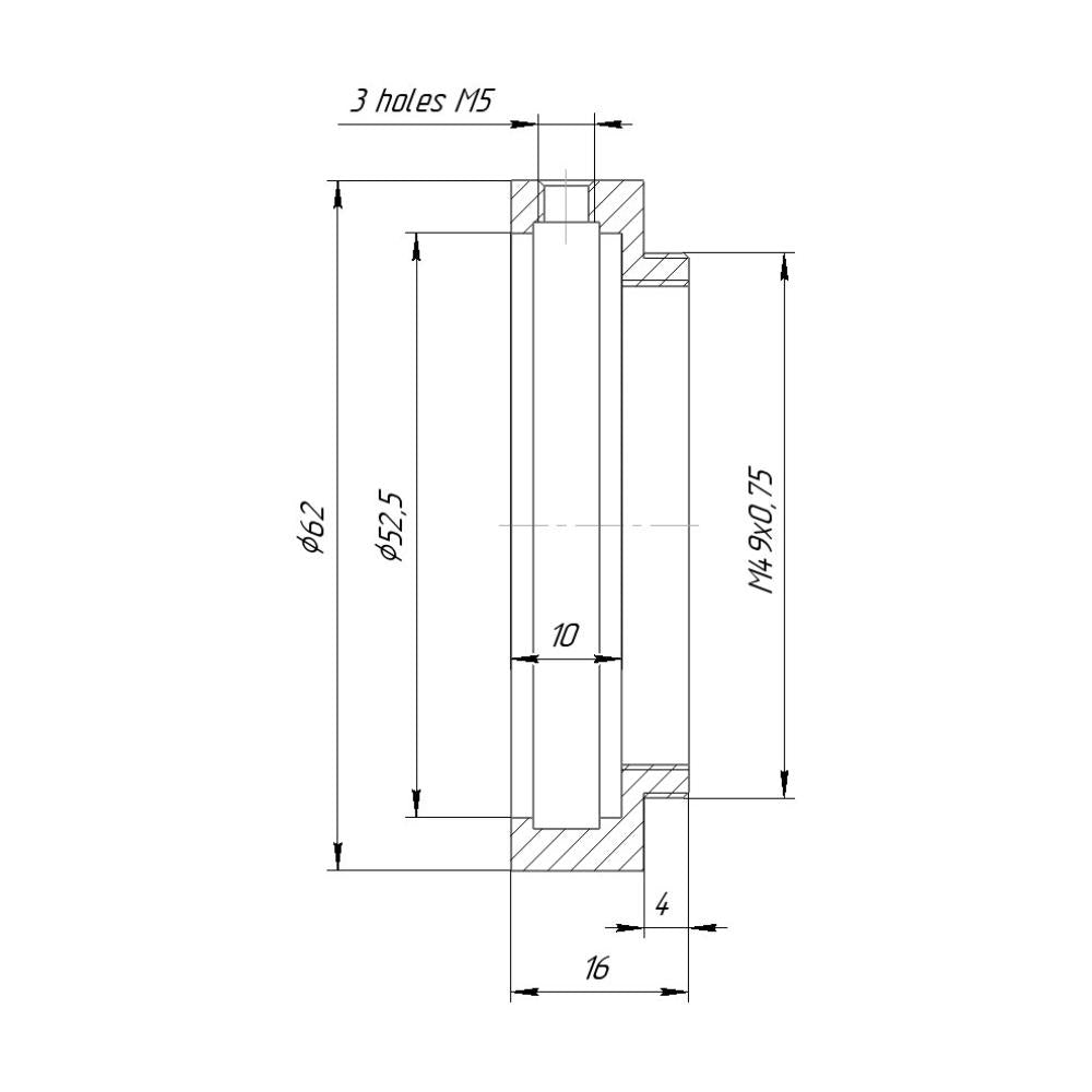 52.5mm clamp to M49x0.75 male thread adapter (for ISCO Ultrastar)