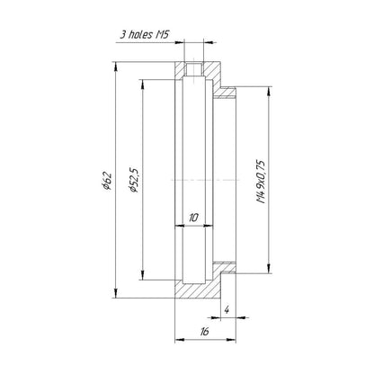 52.5mm clamp to M49x0.75 male thread adapter (for ISCO Ultrastar)
