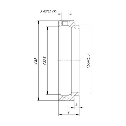 52.5mm clamp to M55x0.75 male thread adapter (for ISCO Ultrastar)