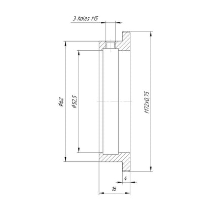52.5mm clamp to M72x0.75 male thread adapter (for ISCO Ultrastar)