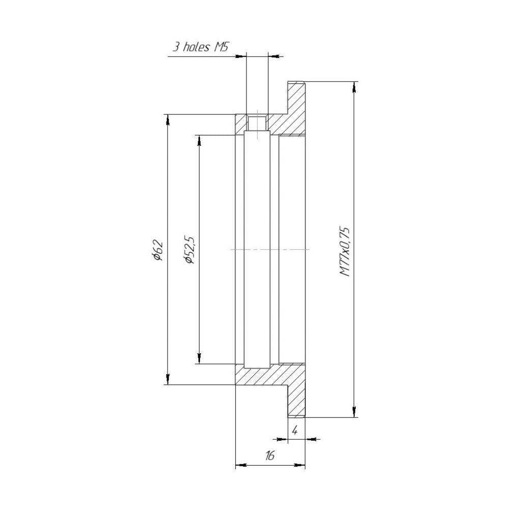 52.5mm clamp to M77x0.75 male thread adapter (for ISCO Ultrastar)