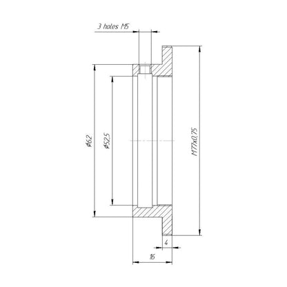 52.5mm clamp to M77x0.75 male thread adapter (for ISCO Ultrastar)