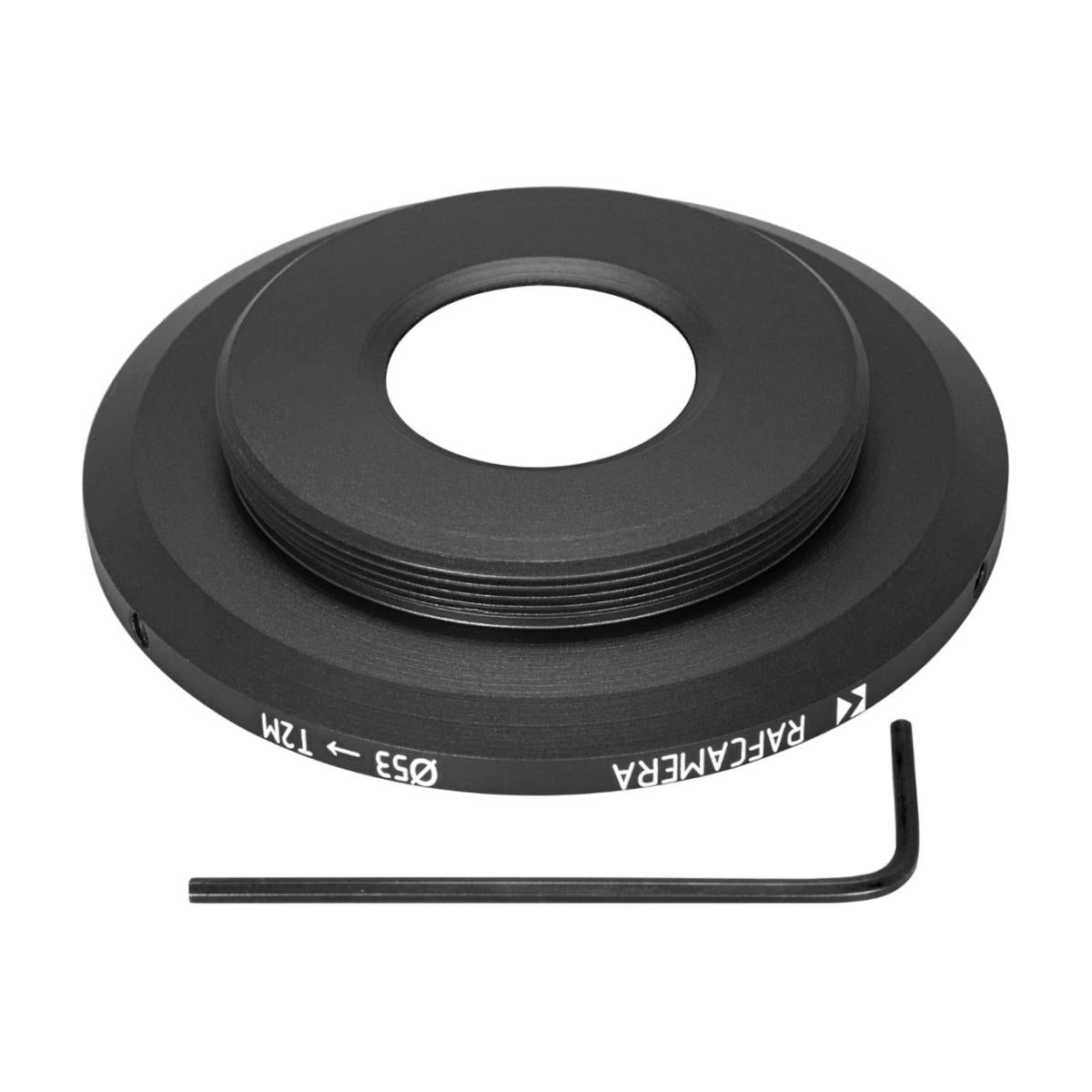53mm clamp to M42x0.75 (T2) male thread adapter for Leitz Variookular
