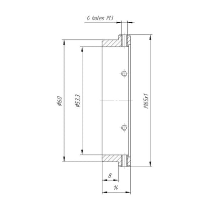 53.3mm clamp to M65x1 male thread adapter