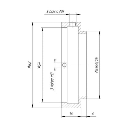 54mm clamp to M49x0.75 male thread adapter for Kowa Anamorphic 35 1.5x