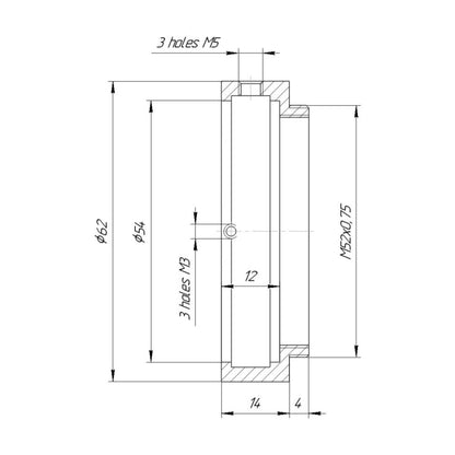 54mm clamp to M52x0.75 male thread adapter for Kowa Anamorphic 35 1.5x