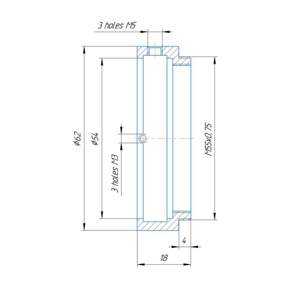 54mm clamp to M55x0.75 male thread adapter for Kowa Anamorphic 35 1.5x